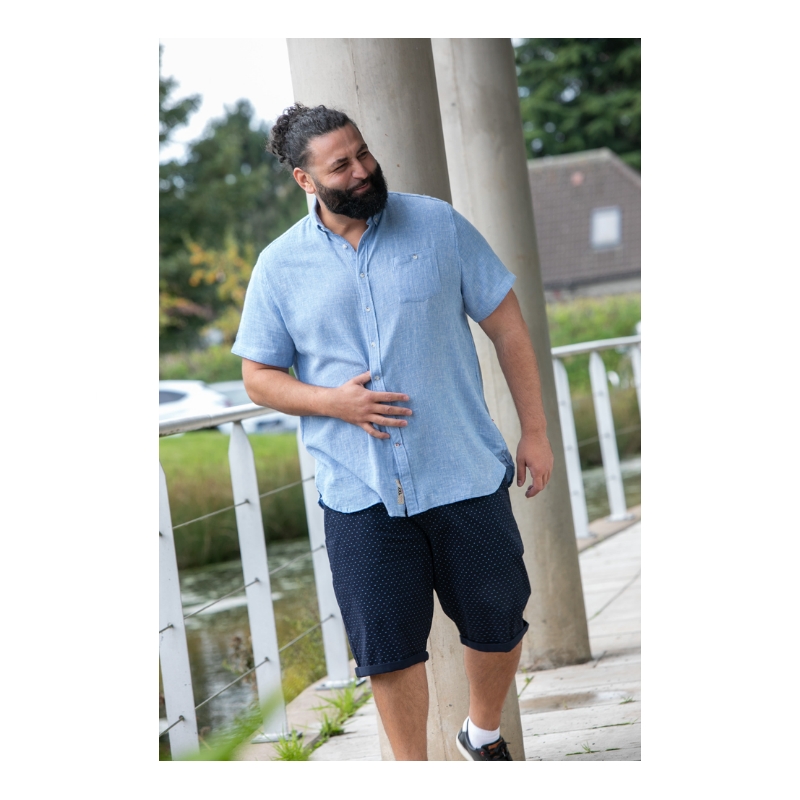 D555 CLARKE Big Mens Linen Mix Short Sleeve Shirt Blue