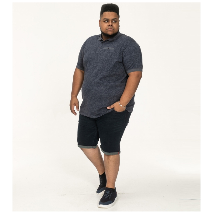 D555 Uttoxeter Big Men's Leaf Print Polo Shirt Dark Denim