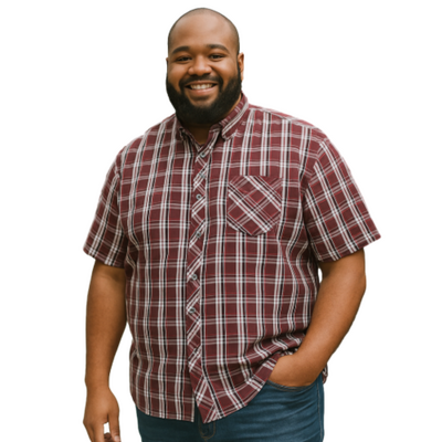 KAM Mans Short Sleeve Check Shirt Burgundy KBS6337