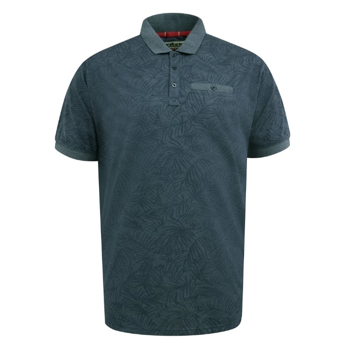 D555 Uttoxeter Big Men's Leaf Print Polo Shirt Dark Denim