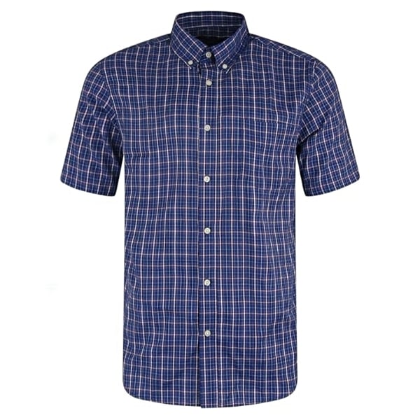 CARABOU Big Mens Metro Check Short Sleeve Shirt Navy