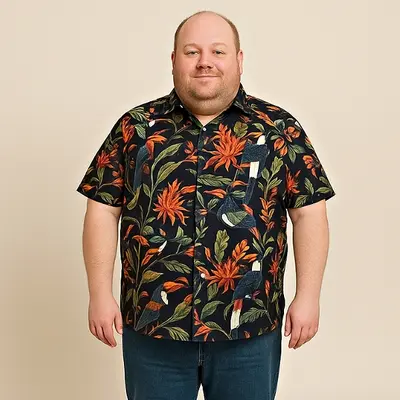 KAM Big Mens Tropical Bird Print Short Sleeve Shirt KBS6066