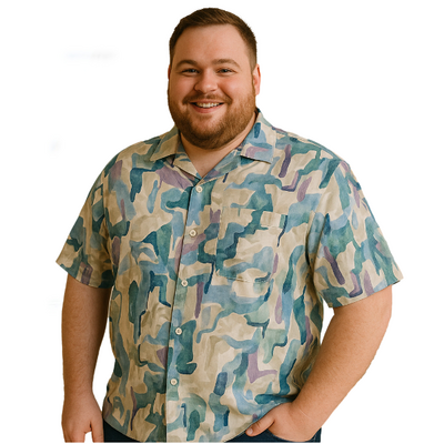 ESPIONAGE Abstract Print Short Sleeve Shirt With revere Collar SH441