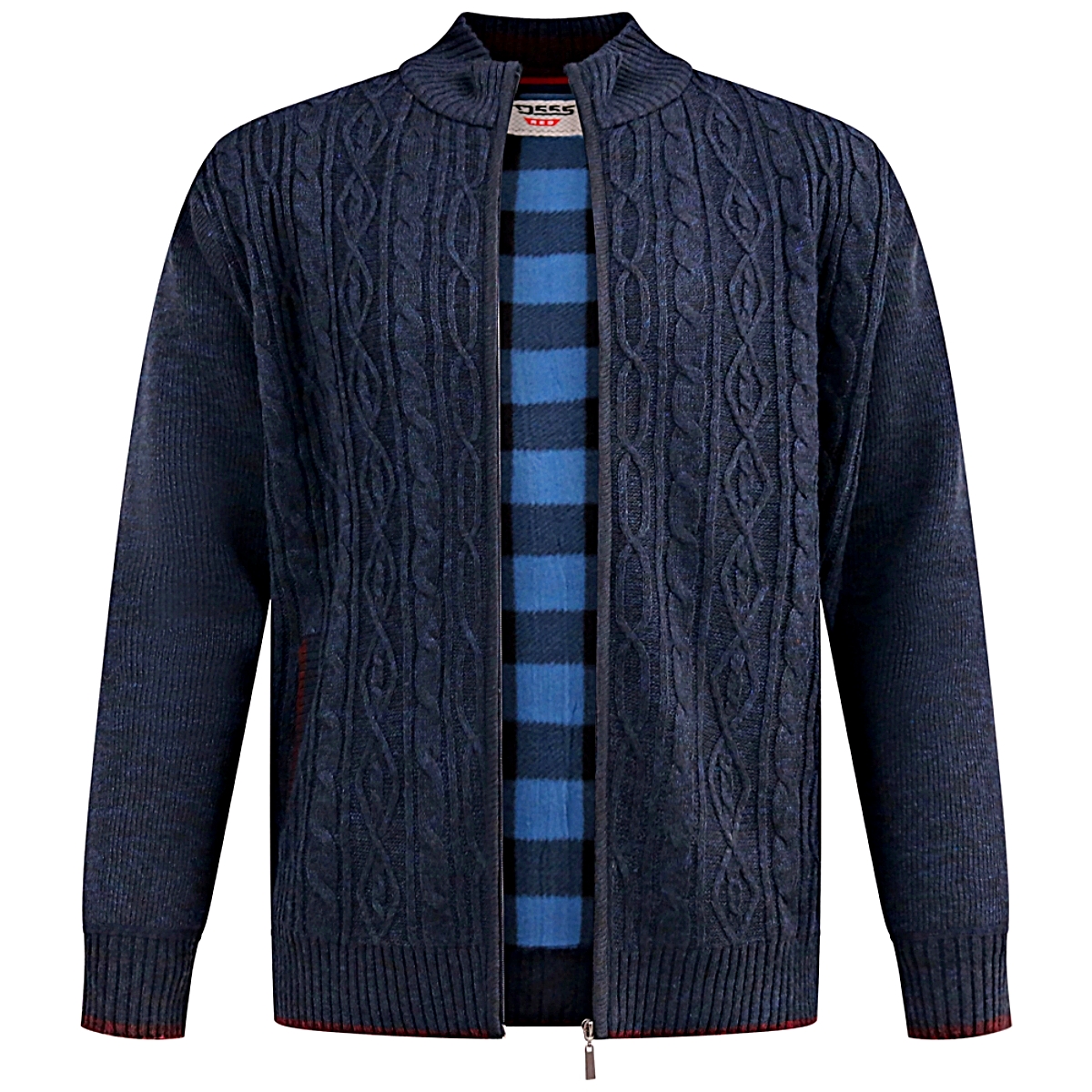 D555 GILLINGHAM Knitted Zip Through Cable Sweater with Bonded Check Lining 801803