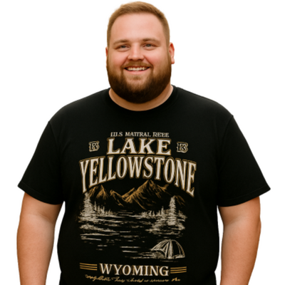 KAM Lake YellowStone Print Tee BLACK KBS5792