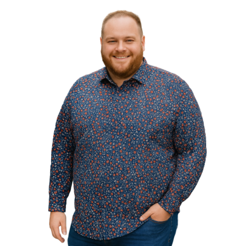 ESPIONAGE Long Sleeve Small Floral Print Shirt Navy SH397