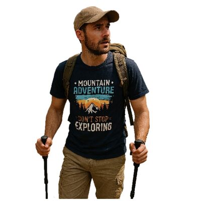 In stock up to 8XL £17.99 ESPIONAGE Mountain Adventure Print Tee Navy T439