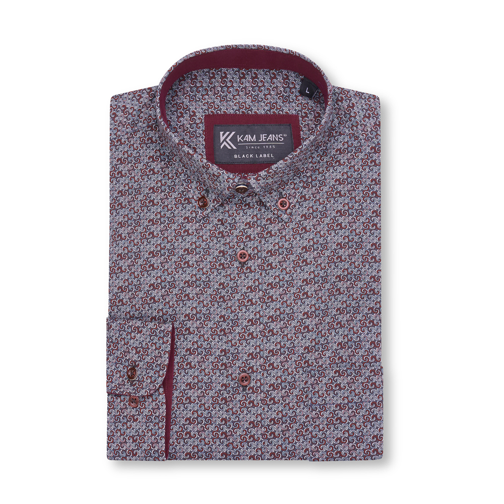 KAM BLACK LABEL Premium Geo Print Long Sleeve Shirt P050