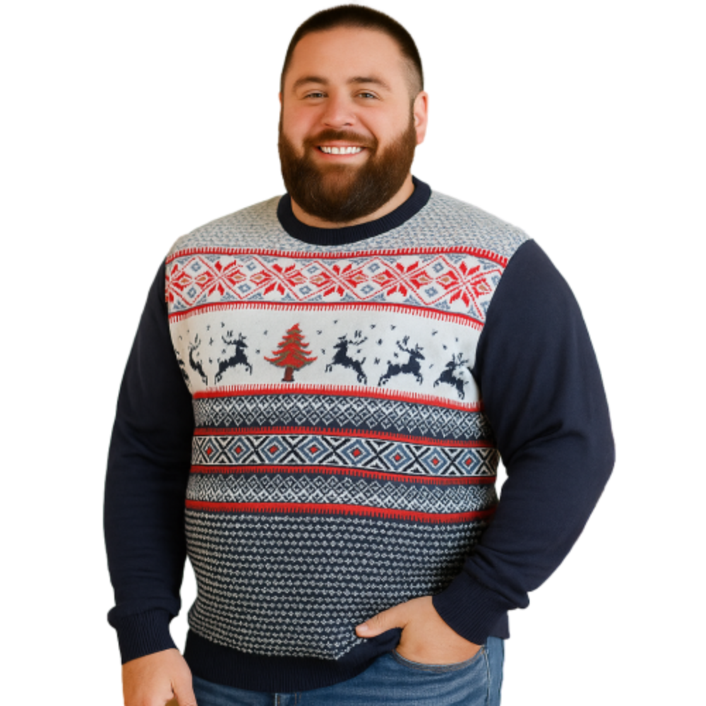 KAM Fairisle Design Reindeer Knitted Christmas Jumper NAVY X031