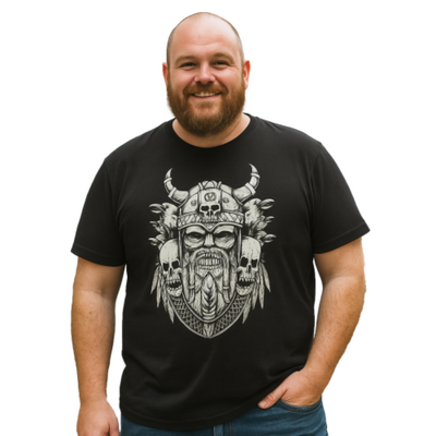 ESPIONAGE Viking Skull Print Tee BLACK T441