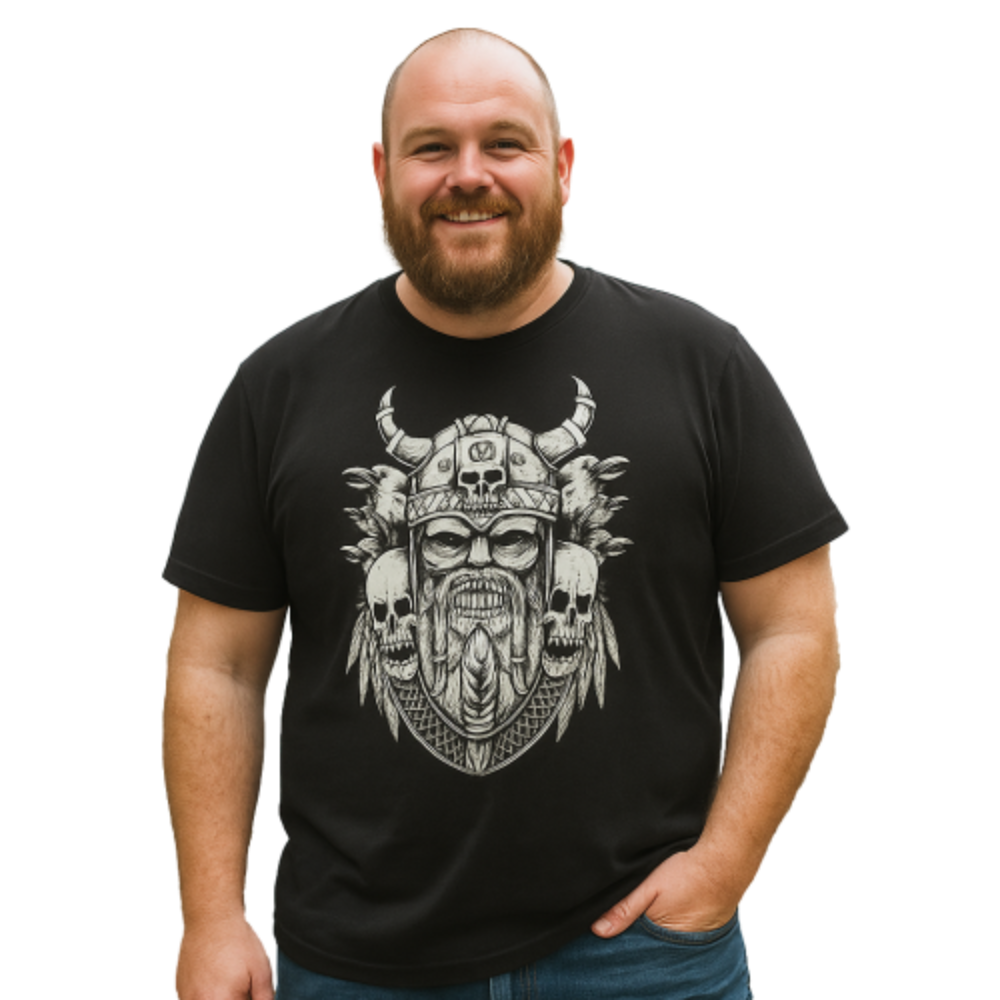 ESPIONAGE Viking Skull Print Tee BLACK T441