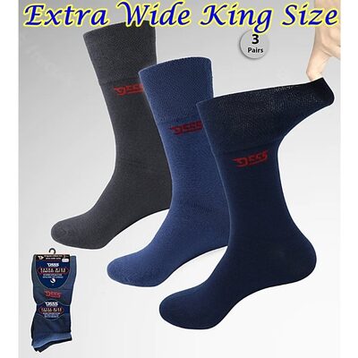 Brand New Colours - D555 HAROLD2 EXTRA WIDE FIT SOCKS WITH COMFORT TOP 3 PACK NAVY/DENIM/CHARCOAL 