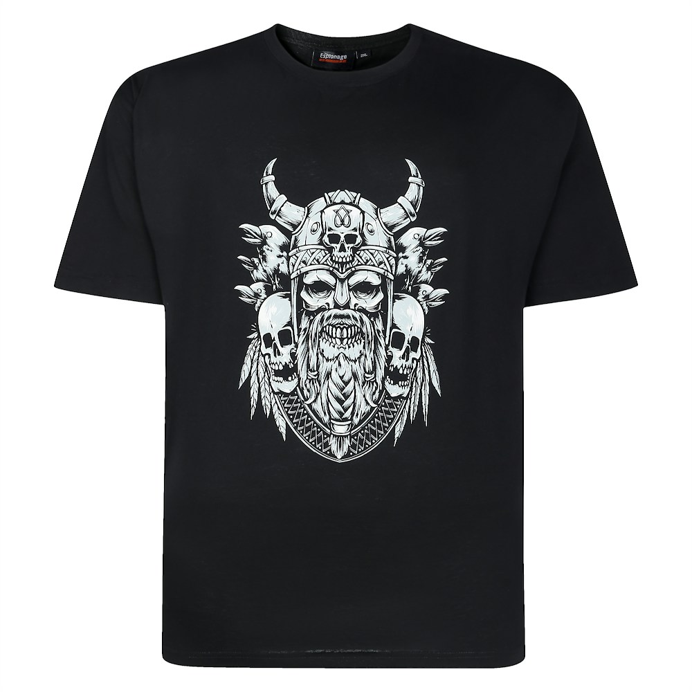 ESPIONAGE Viking Skull Print Tee BLACK T441