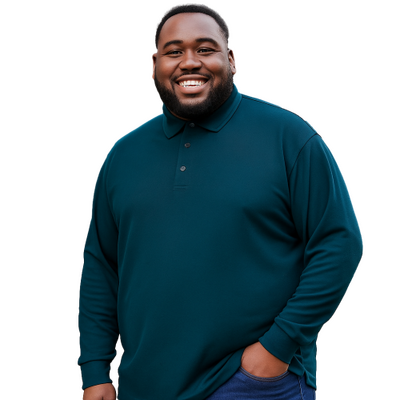 ESPIONAGE Long Sleeve Pure Cotton Polo Shirt KINGFISHER