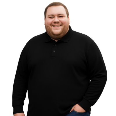 ESPIONAGE Long Sleeve Pure Cotton Polo Shirt BLACK