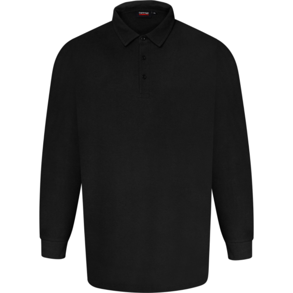 ESPIONAGE Long Sleeve Pure Cotton Polo Shirt BLACK