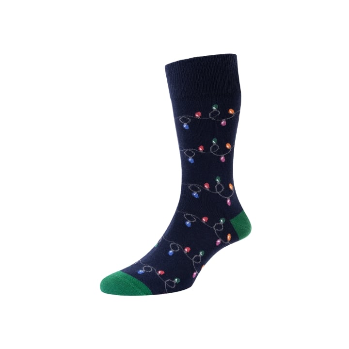 HJ HALL CHRISTMAS LIGHTS MOTIF SOCKS RED 6-11 UK