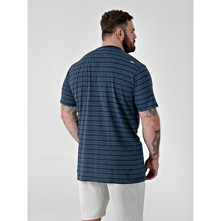 D555 DINGLE Jacquard Textured Crew Neck t-Shirt with Pocket NAVY
