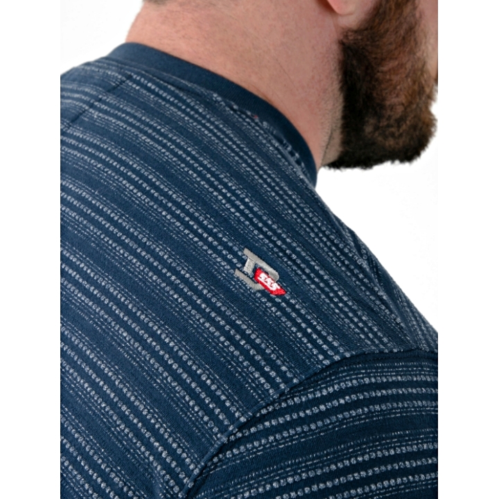 D555 DINGLE Jacquard Textured Crew Neck t-Shirt with Pocket NAVY