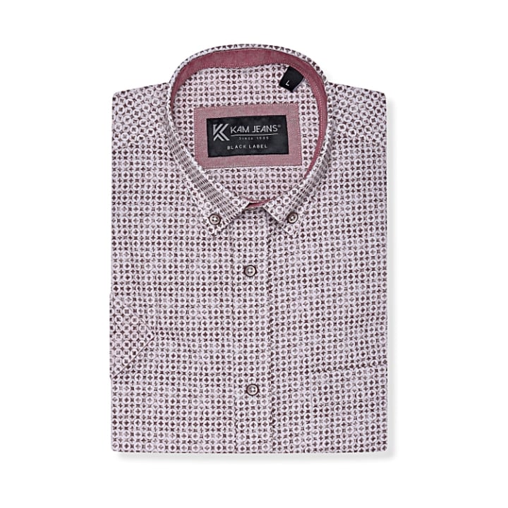 KAM Short Sleeve Premium Geo Print Shirt FIG KBS PO56