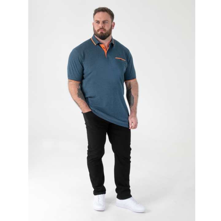 D555 HARVEY 3 Mens Pique Polo with Jacquard Collar TEAL