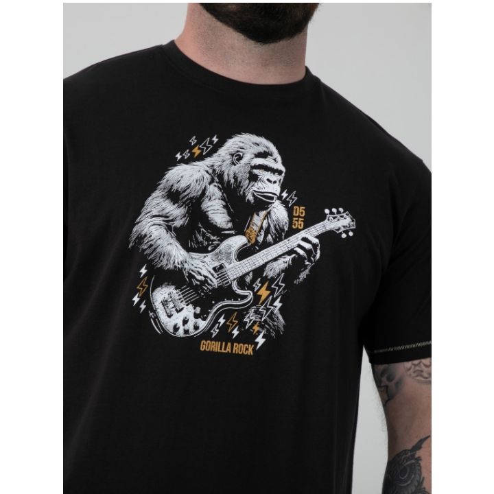 D555 MACFARLAN Gorilla Playing Guitar Printed Crew Neck T-Shirt WASHED BLACK