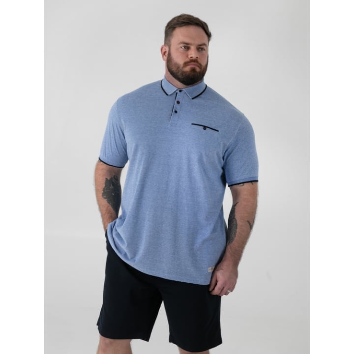 D555 HARVEY 2 Mens Pique Polo with Jacquard Collar BLUE