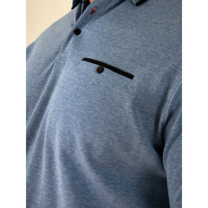 D555 HARVEY 2 Mens Pique Polo with Jacquard Collar BLUE