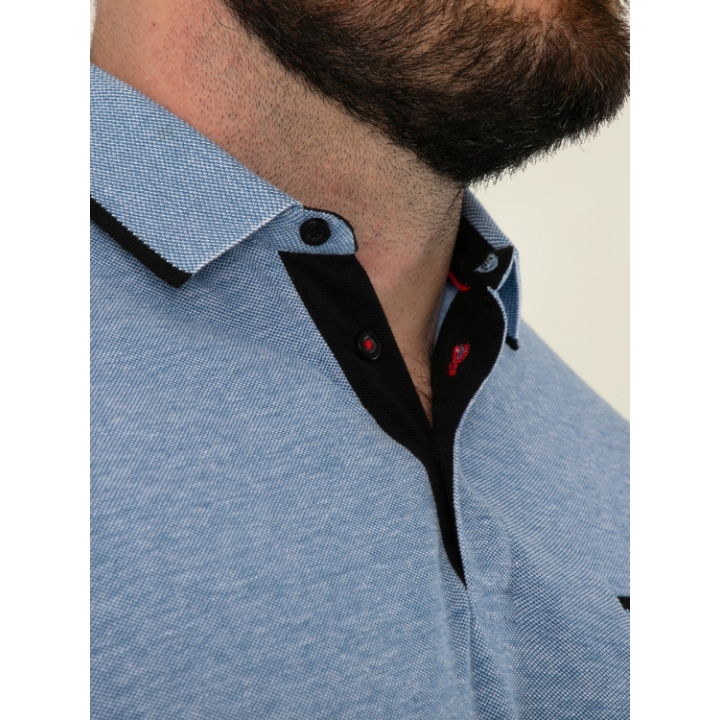 D555 HARVEY 2 Mens Pique Polo with Jacquard Collar BLUE