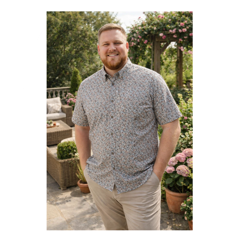 £45 2XL - 6XL DG'S DRIFTER Floral Print Shirt Short Sleeve 14931 BROWN -