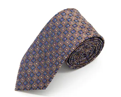 DOUBLE TWO EXTRA LONG NAVY AND GOLD SQUARE PATTERN TIE