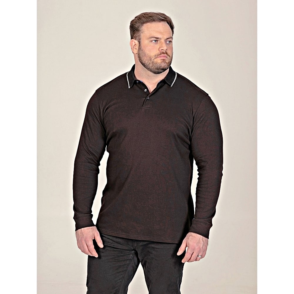 D555 TYLER Long sleeve Polo with Jacquard Tipped Collar BLACK