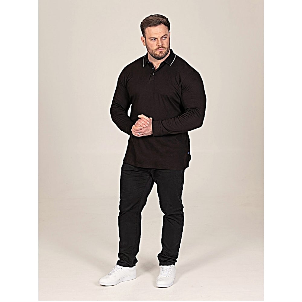 D555 TYLER Long sleeve Polo with Jacquard Tipped Collar BLACK 612005