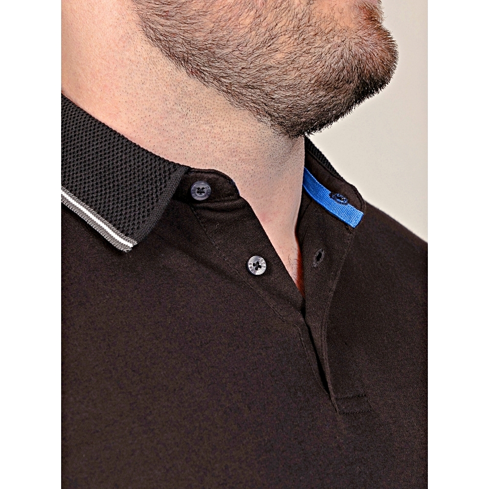 D555 TYLER Long sleeve Polo with Jacquard Tipped Collar BLACK