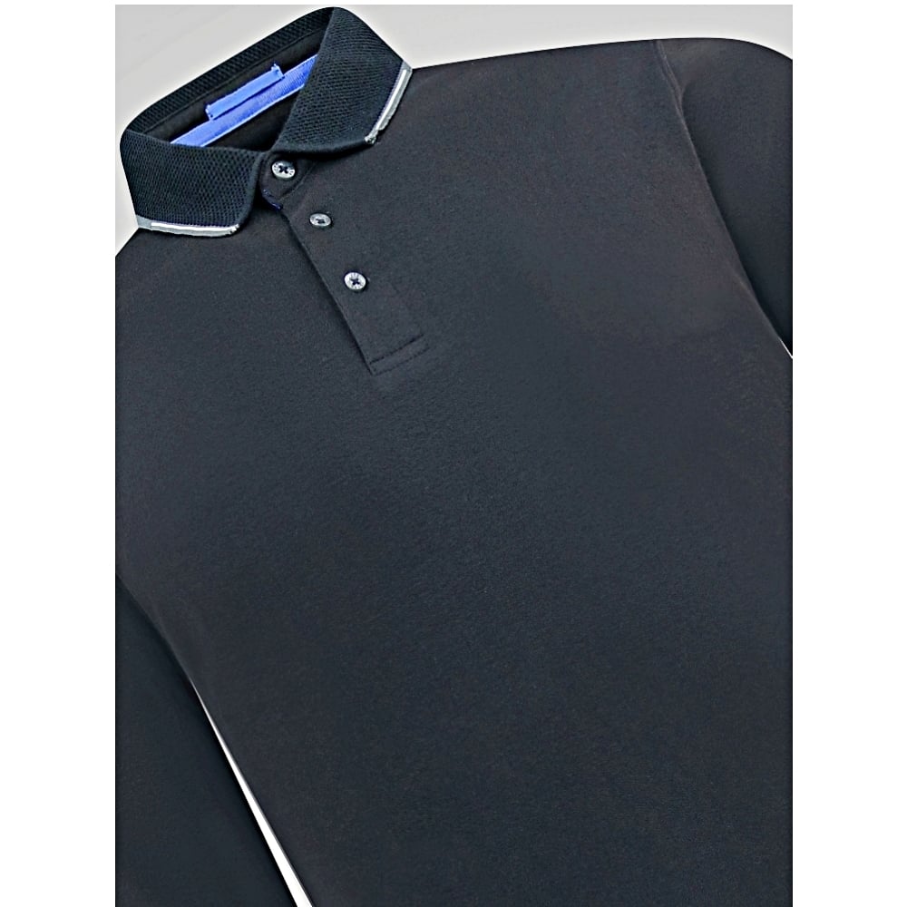 D555 TYLER Long sleeve Polo with Jacquard Tipped Collar BLACK 612005