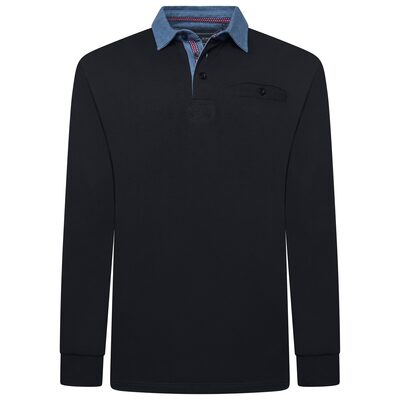 2XL to 8XL KAM Long Sleeve Casual Rugby Polo BLACK KBS5560