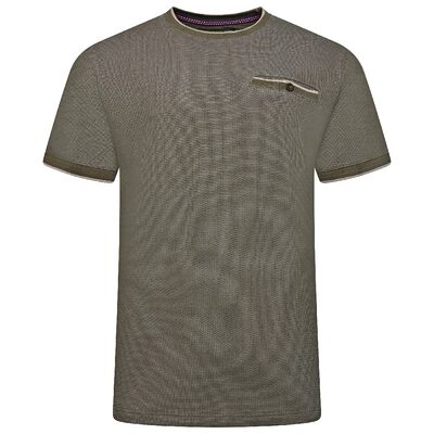 KAM Dobby Pique Crew Neck Tipped Tee OLIVE KBS5831