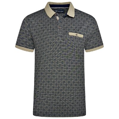 In stock up to 8XL KAM Jacquard Collar All Over Print Polo BLACK KBS5558