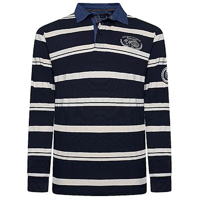 2XL to 8XL KAM Long Sleeve Multi Stripe Rugby Polo NAVY KBS5561
