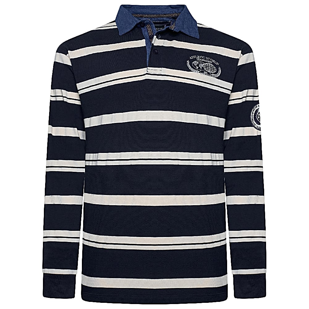 2XL to 8XL KAM Long Sleeve Multi Stripe Rugby Polo NAVY KBS5561
