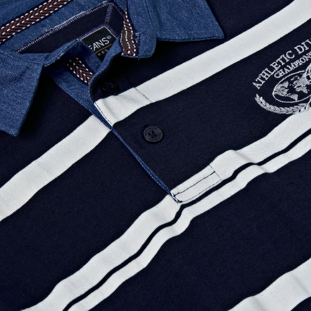 2XL to 8XL KAM Long Sleeve Multi Stripe Rugby Polo NAVY KBS5561