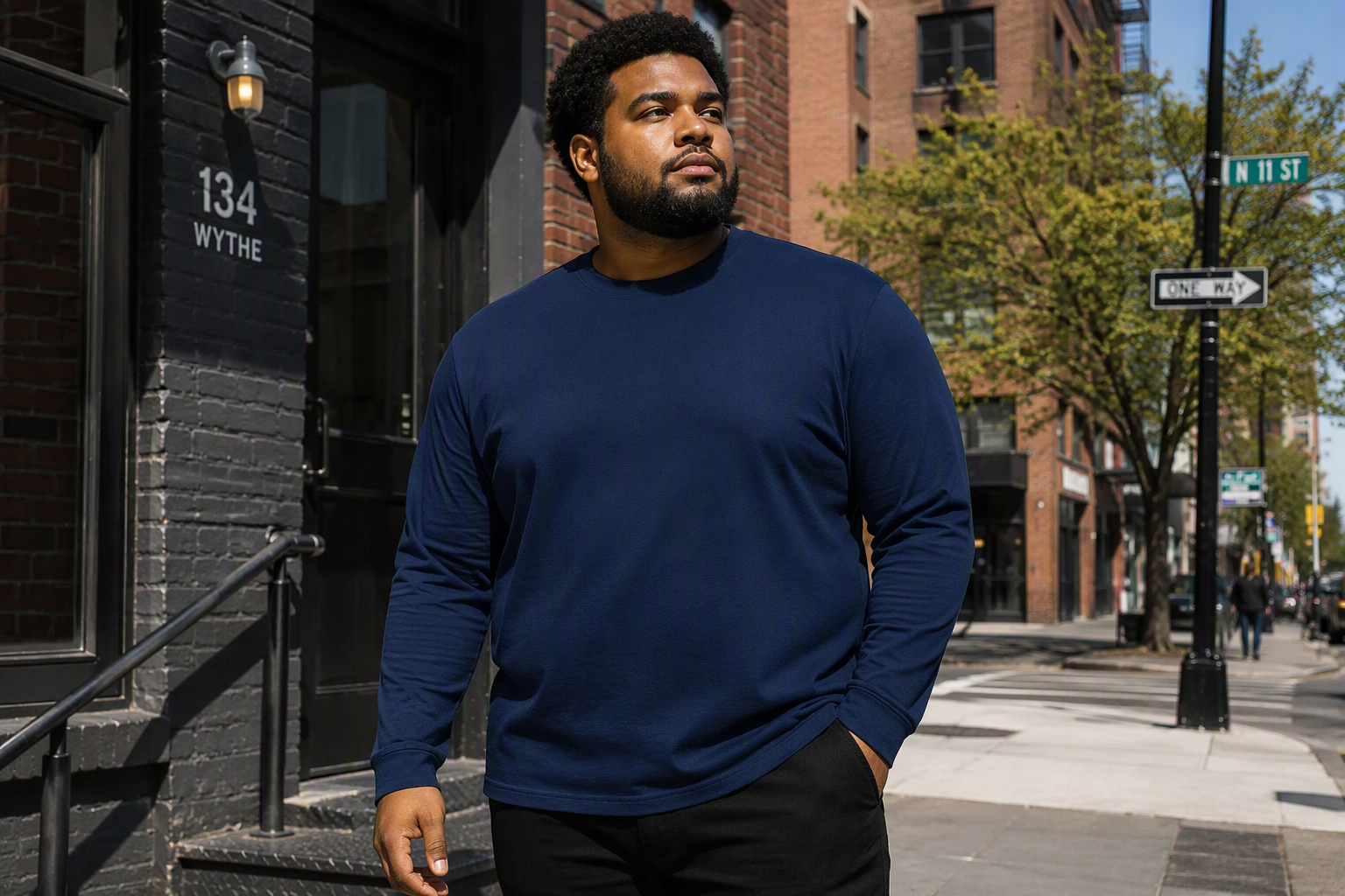 ESPIONAGE T015LS Premium Long Sleeve Plain T-Shirt DARK BLUE 100% Super Combed Cotton