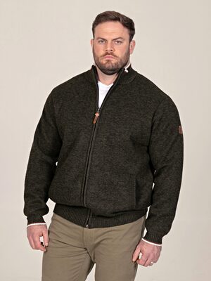 D555 Big Knitted Zip Through with Bonded Check Lining KHAKI CESAR 802004