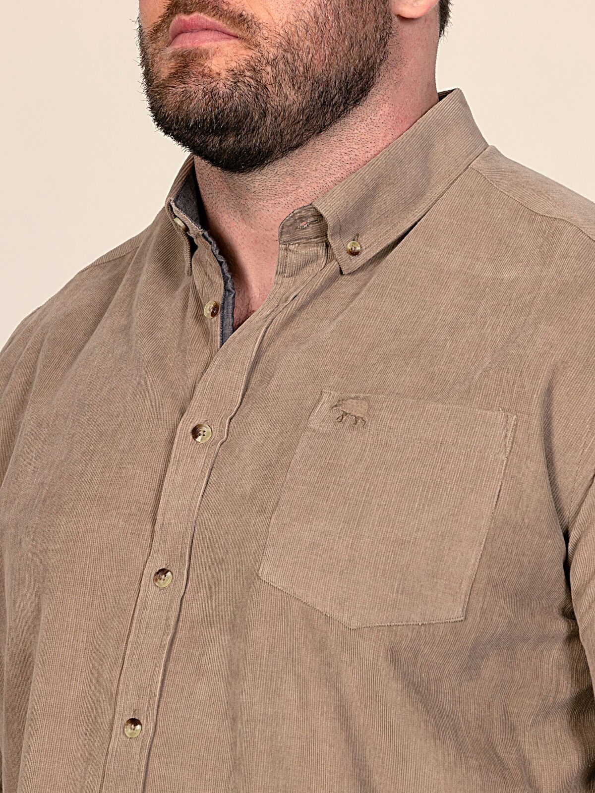 D555 CAREY Corduroy Shirt with Chest Pocket TAN112003 Big Sizes up to 7XL