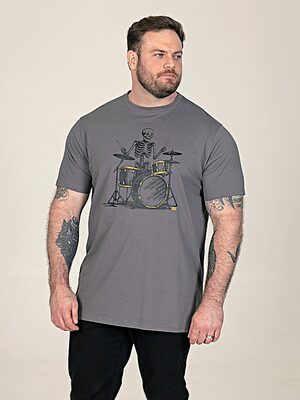 D555 MIDDLETON Skeleton Playing Drums Printed T-Shirt DARK GREY New design back in stock from 2XL to 6XL D555 MIDDLETON