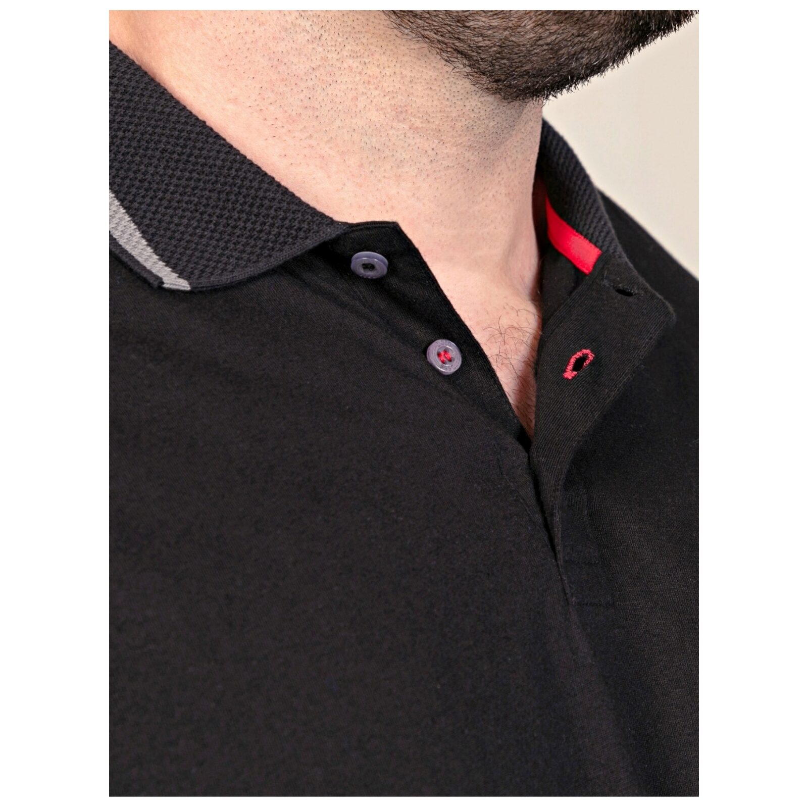 D555 POTTS Jersey Polo with Jacquard Collar, Cuffs and Shoulder Panel BLACK 612003