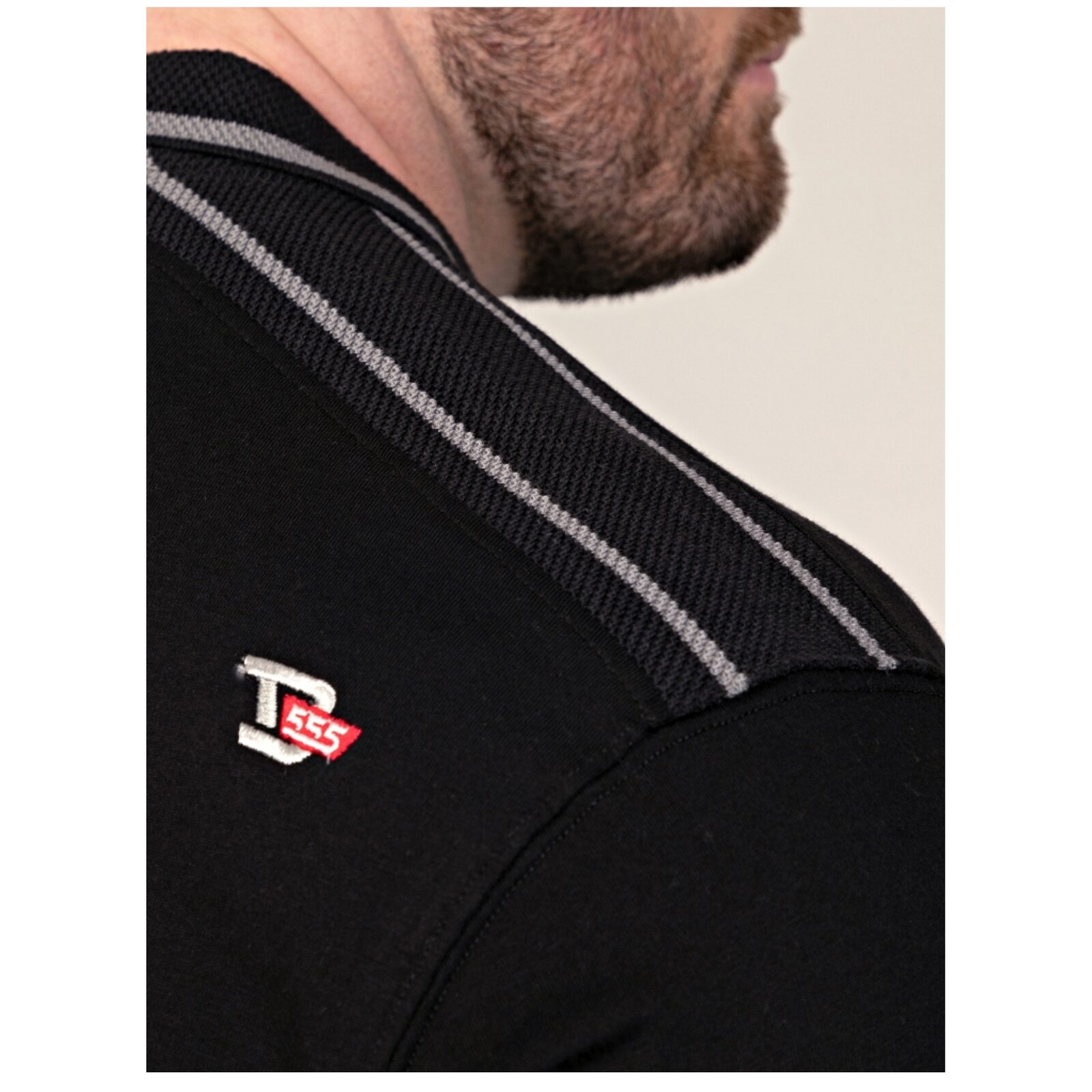 D555 POTTS Jersey Polo with Jacquard Collar, Cuffs and Shoulder Panel BLACK 612003