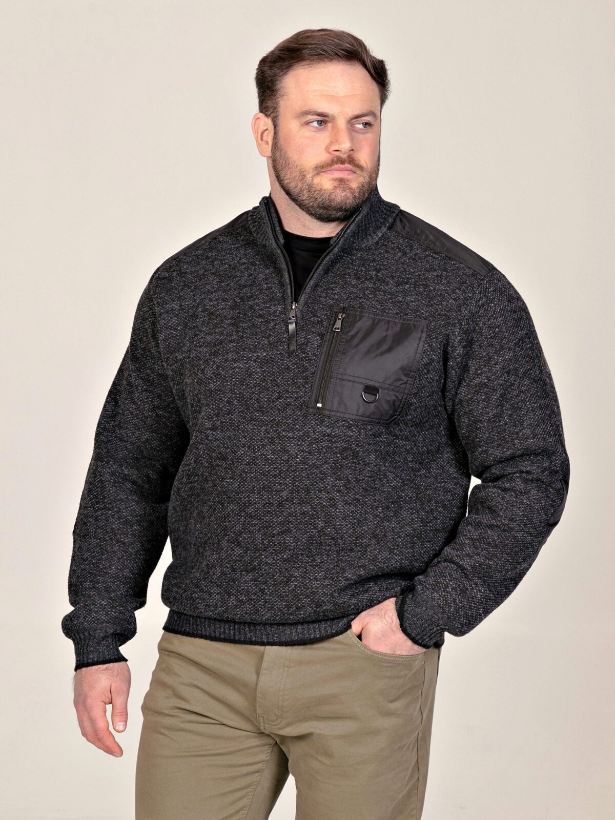 D555 Quarter Zip Bonded Check Sweater RONALD CHARCOAL 802007 2XL to 6XL  D555 Quarter Zip Bonded Check Sweater RONALD