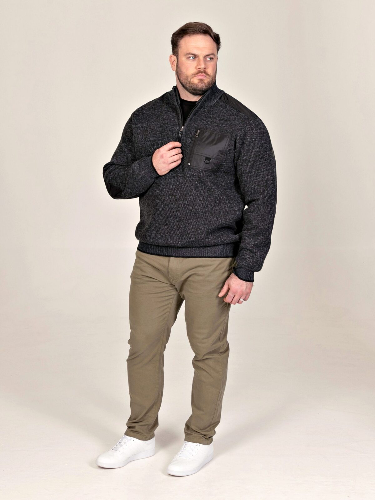D555 Quarter Zip Bonded Check Sweater RONALD CHARCOAL 802007 2XL to 6XL  D555 Quarter Zip Bonded Check Sweater RONALD