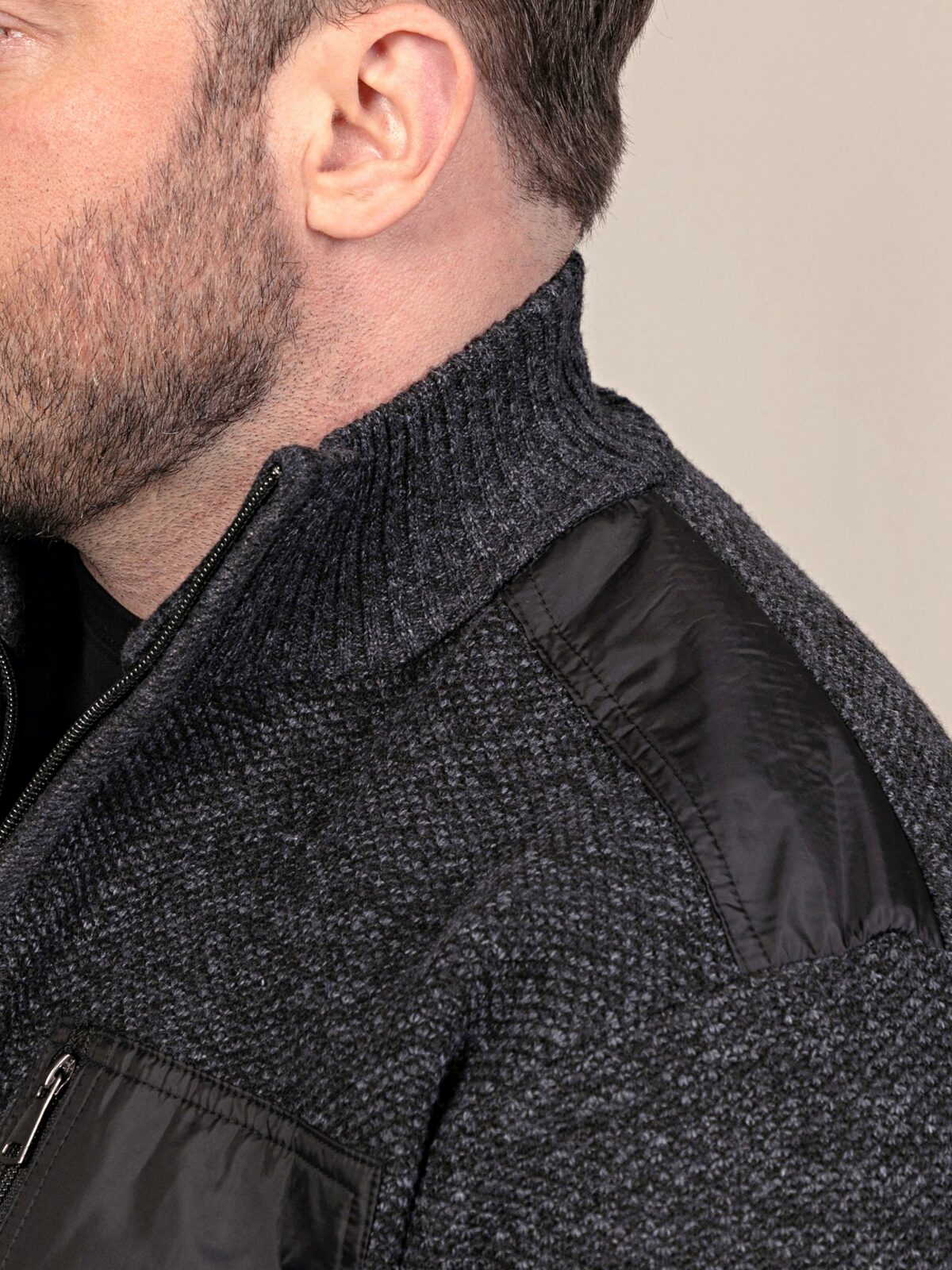 D555 Quarter Zip Bonded Check Sweater RONALD CHARCOAL 802007